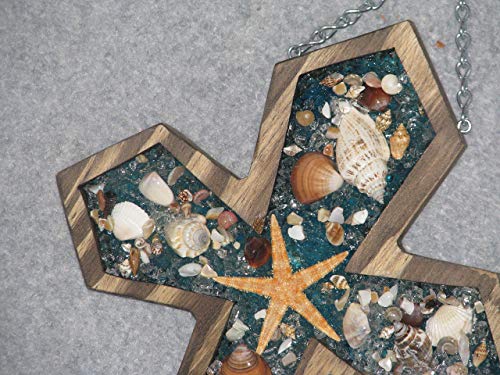 декоративни ѕид крст, види преку морска школка med, рачно изработени, дрвени, морски школки
