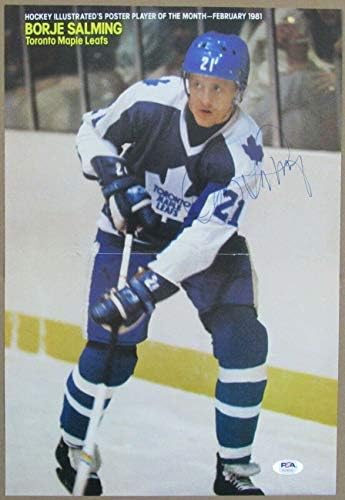Borje Salming Јавор Лисја Потпишан 11x16 се Повлече Списание Постер PSA/ДНК 154299 - Autographed NHL Списанија