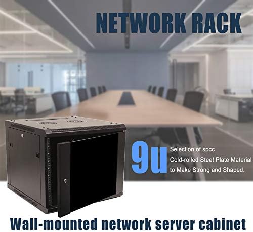 1 Сет на 9U Мрежен Сервер на Податоци Кабинет Црна Управување со Стаклена Врата Заклучување (2×Компонента Полици Вклучено),ќе се