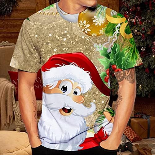 BEUU Божиќ Војник Кратко Sleeve маици за Mens, Смешни Божиќ Дедо Мраз Печатени Секојдневен Партија Crewneck Tee Блузи 2021 Есен Атлетик