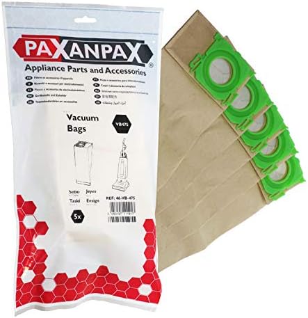 Paxanpax VB475 Компатибилен Хартија Вакуум Кеси за Sebo X, C Jeyes Сензор Taski Стелт 1, Ensign SM1/2 Серија (Пакување од 5), Кафеава