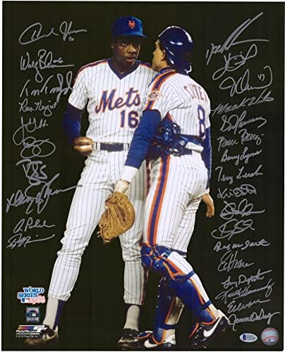 1986 Њујорк Mets Autographed 16 x 20 Gooden и Картер Зборува Фотографија - Beckett - Autographed MLB Фотографии